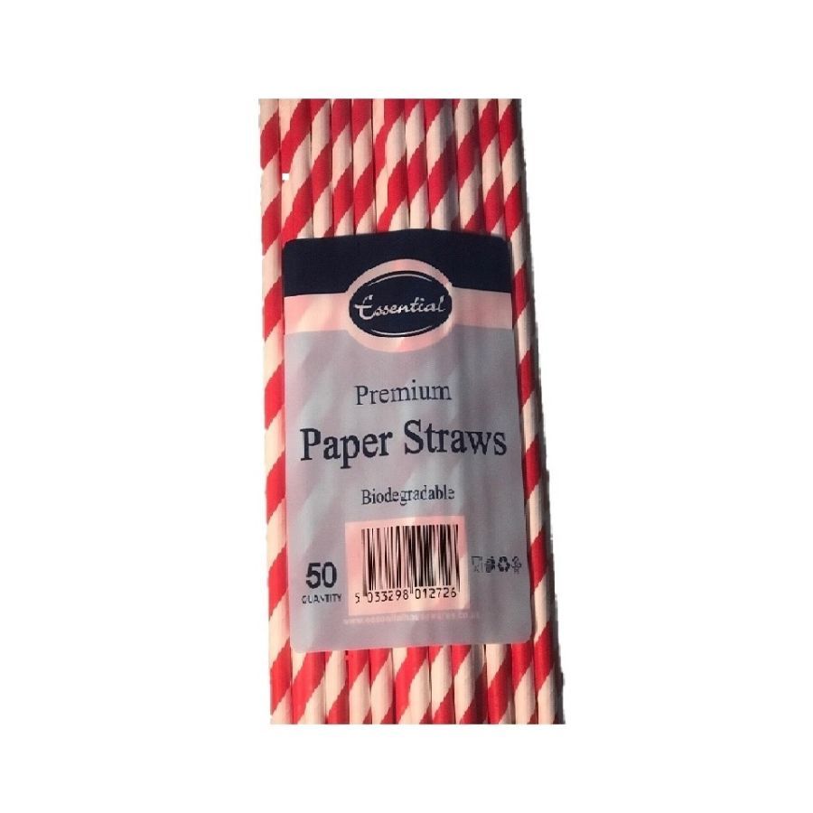 Essential Red Stripe Paper Straws 50's