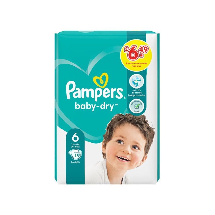 Pampers Baby Dry Extra Large Size 6 Nappies 19's PM £6.49