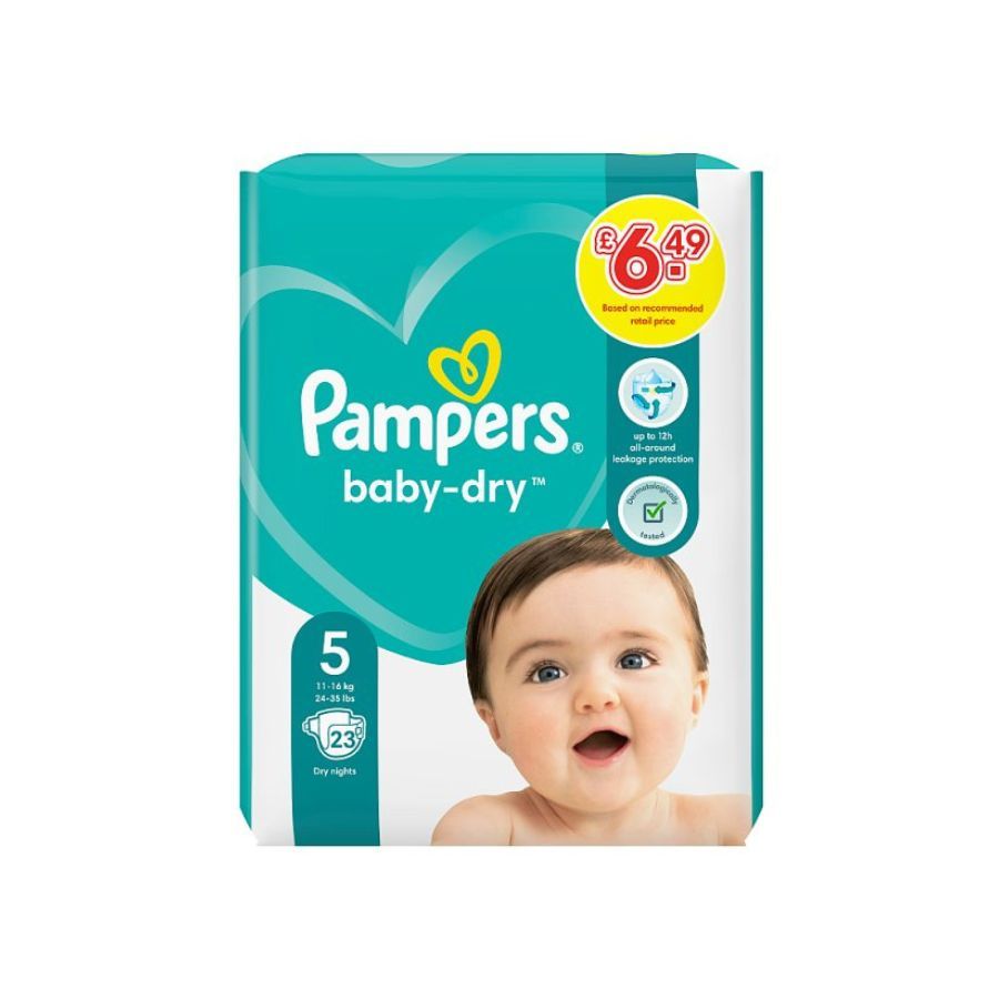 Pampers Baby Dry Junior Size 5 Nappies 23's PM £6.49