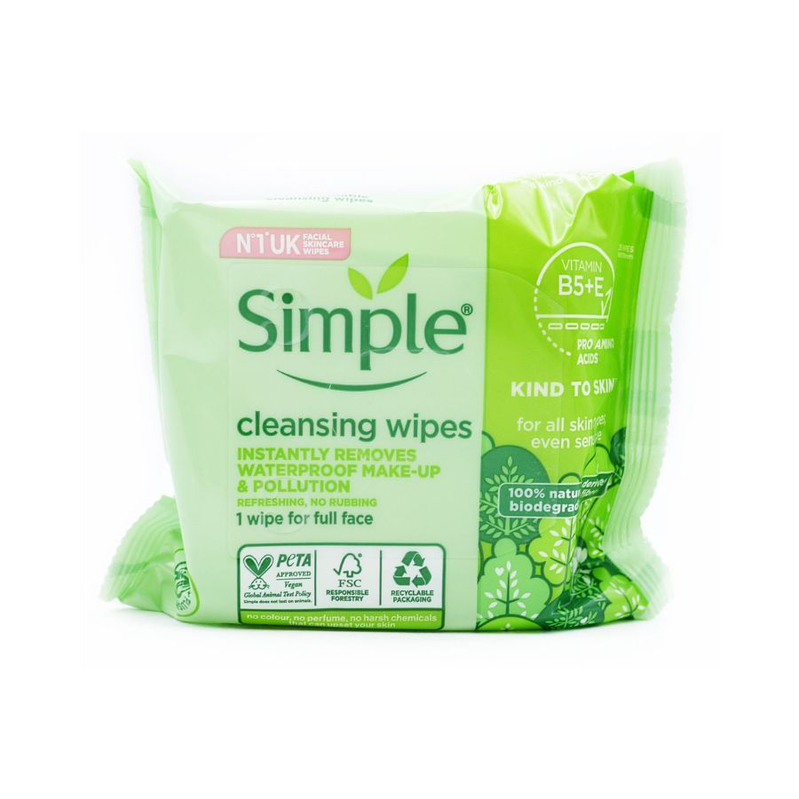 Simple Cleansing Biodegradable Facial Wipes 25's