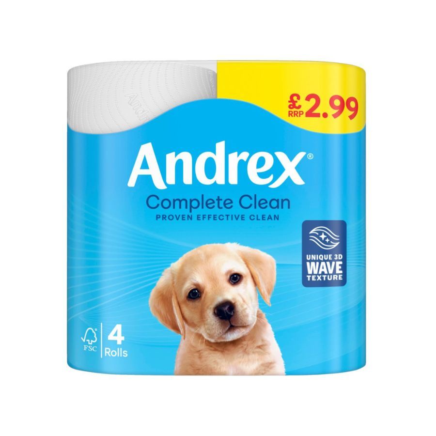 Andrex Complete Clean Toilet Roll 4's White PM £2.99
