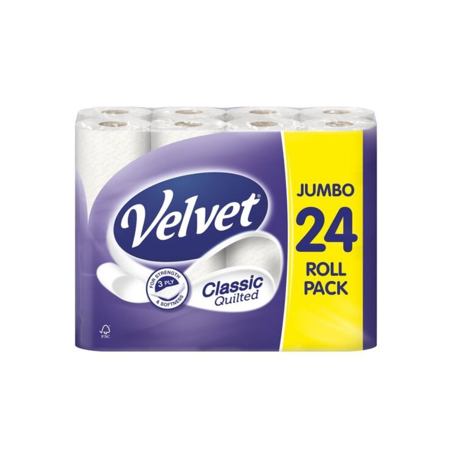 Velvet Classic Quilted Toilet Tissue Roll White 24's