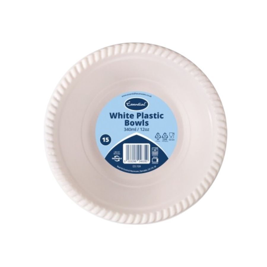 White Plastic Bowl 340ml 15's