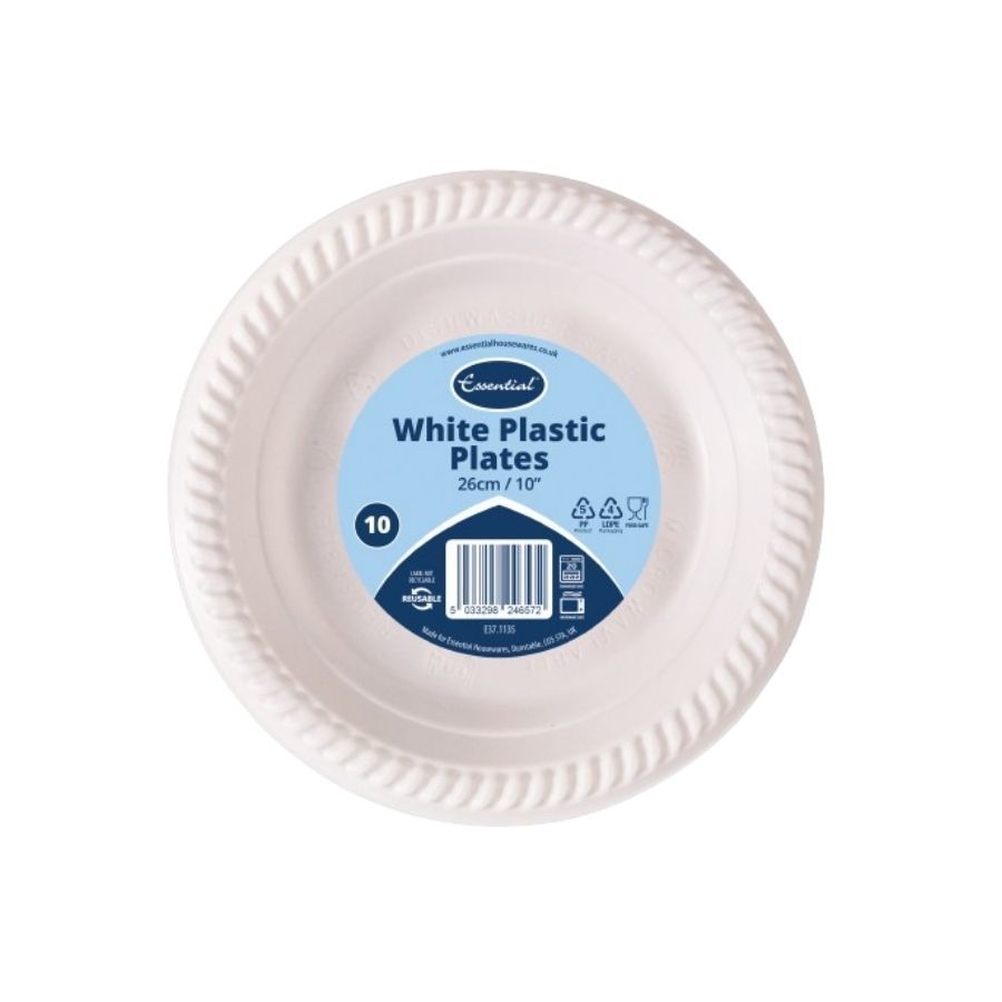 Reusable White Plastic Plates 26cm 10's