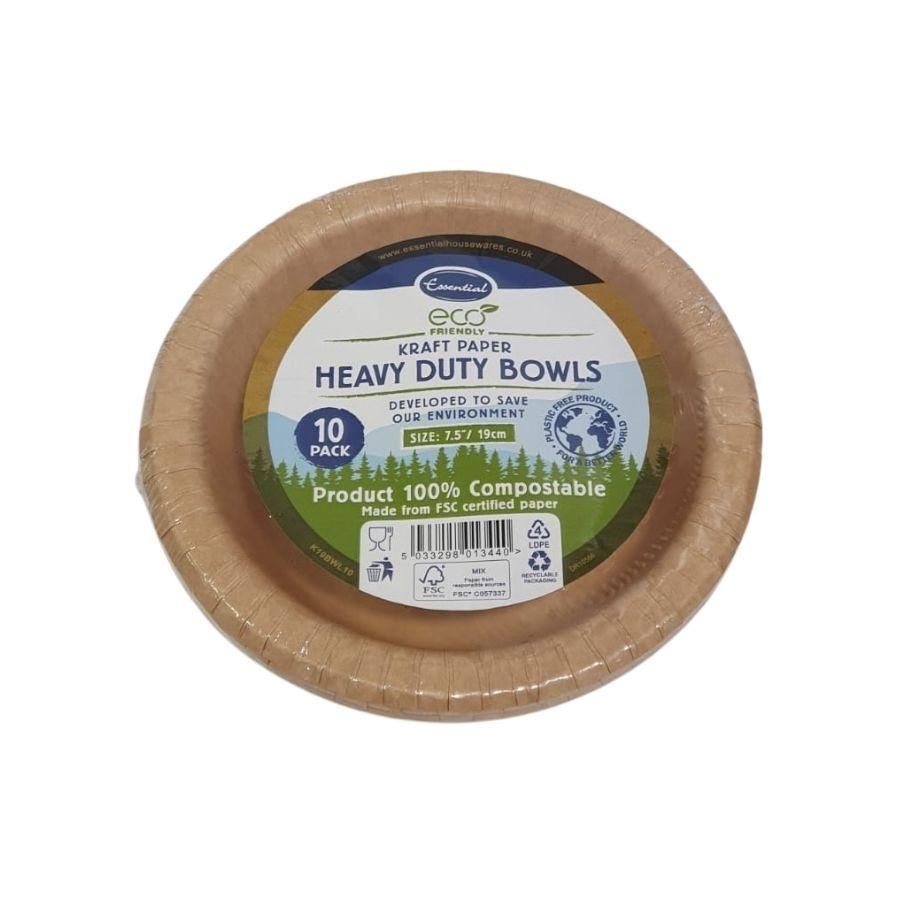 Essential Eco Kraft Paper Heavy Duty Bowls 19cm 10's