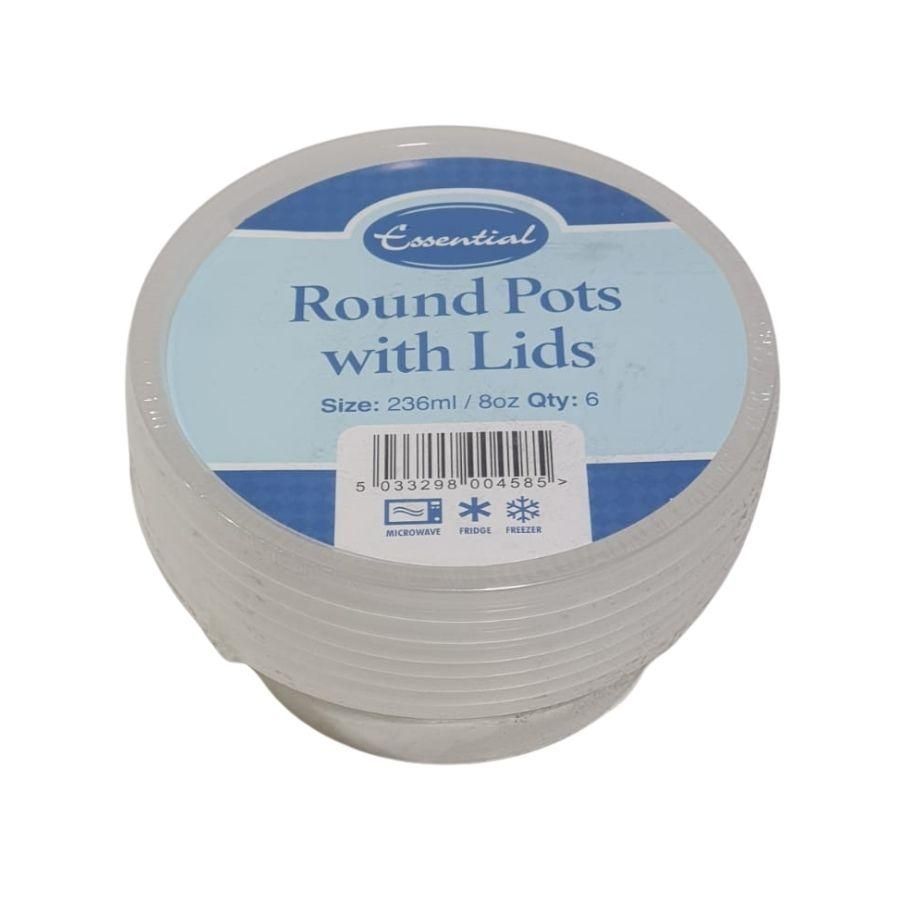 Essential Micro Round Pots With Lids 6's 236ml