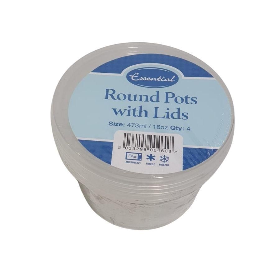 Essential Micro Round Pots With Lids 4's 473ml