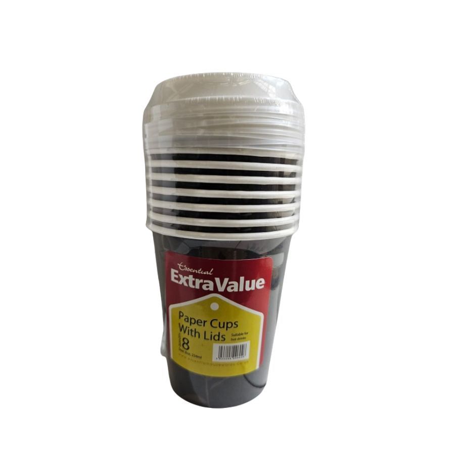 Essential Hot Cups With Lids 8's 234ml