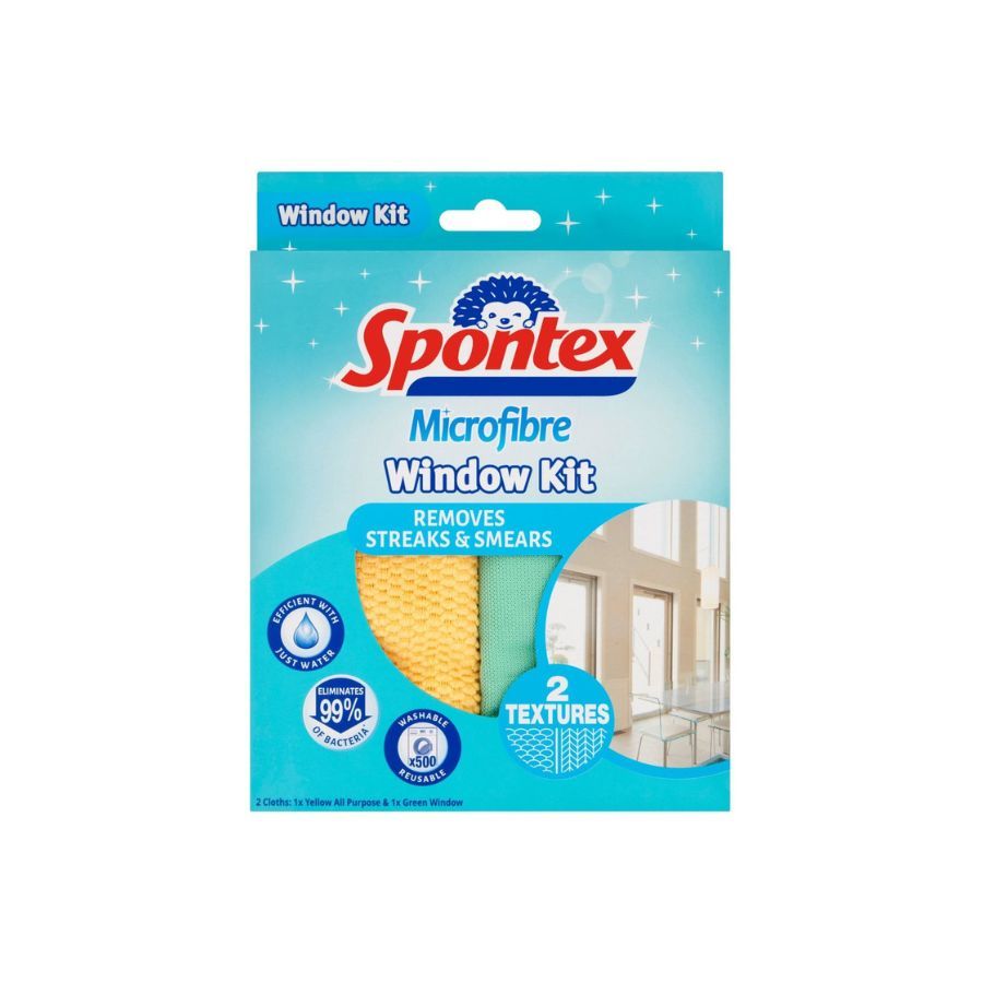 Spontex Microfibre Window Kit (2 Cloths)